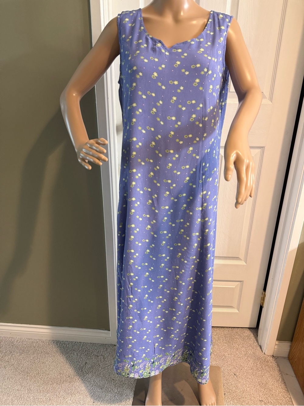 Vintage 90s April Cornell Trading Floral Periwinkle Maxi Dress L Cottagecore